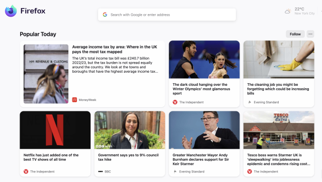 screenshot of firefox new tab