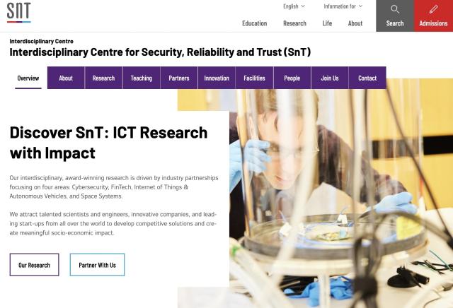 Homepage of SnT, the ICT research centre at the University of Luxembourg.