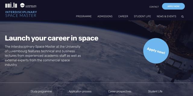 Website of the Interdisciplinary Space Master at the University of Luxembourg