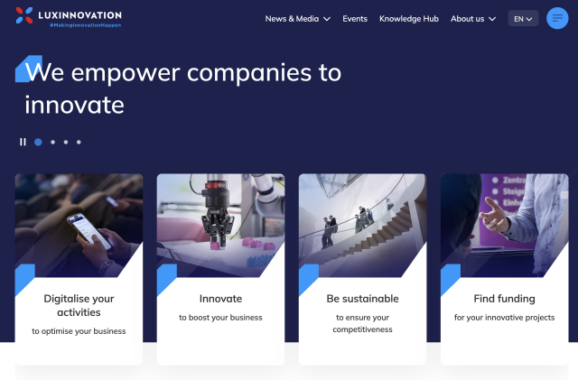 A screenshot of the homepage of the Luxinnovation.lu website