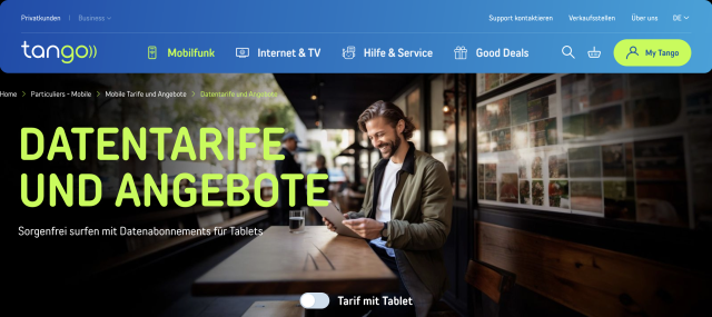 The page of the data plans of Tango Luxembourg in German