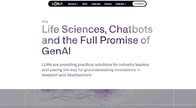 Screenshot of the article "Life sciences, chatbots and the full promise of GenAI" on Loka's website